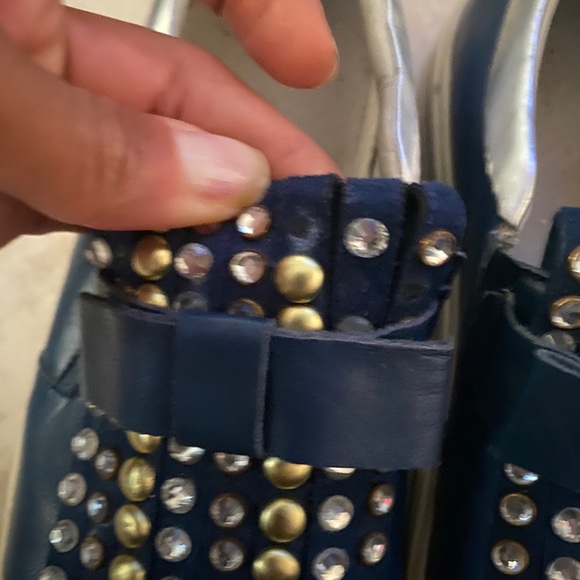Blue Leather Studded slip on sneakers - Picture 2 of 4